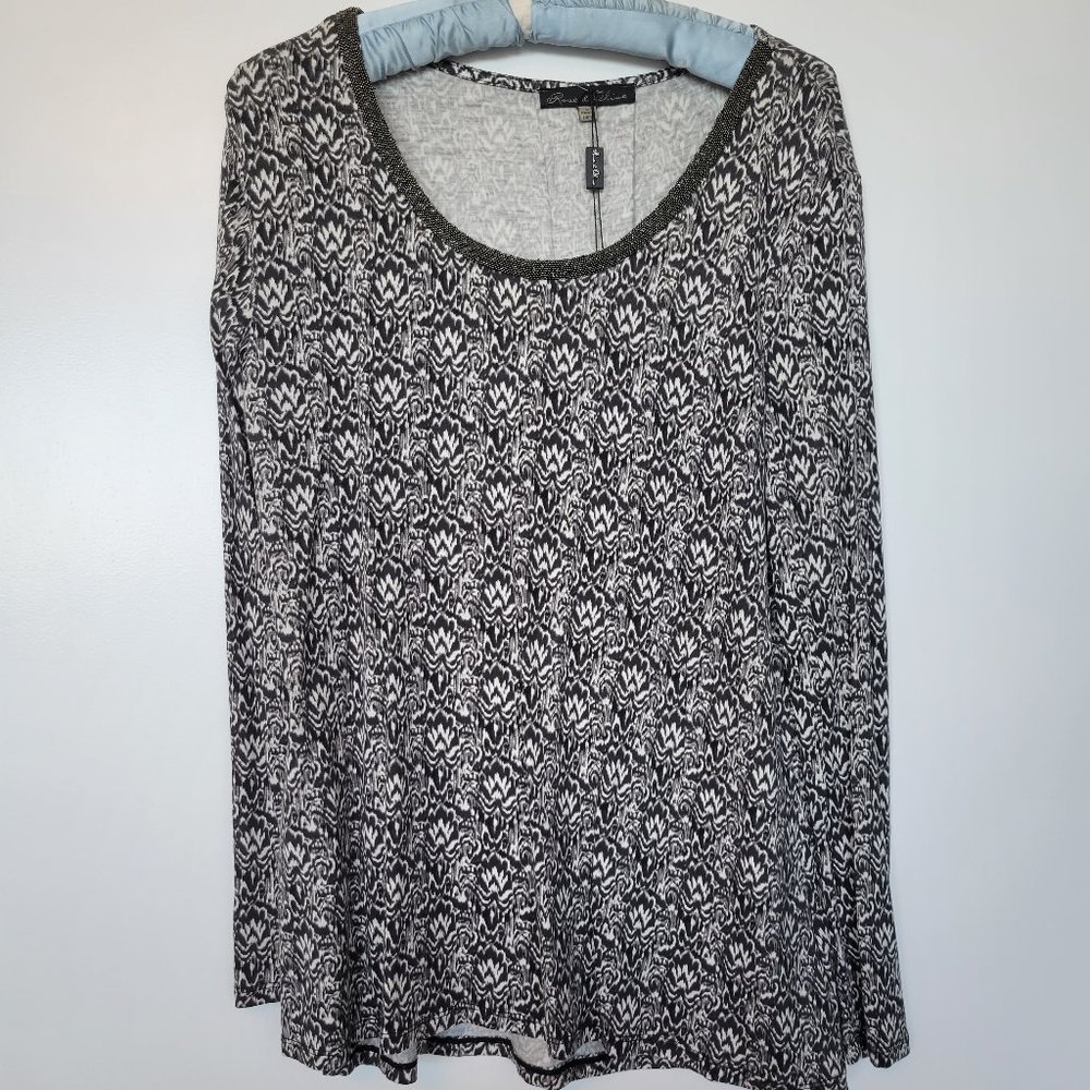 Rose & Olive Long Sleeved Shirt with Beaded Neckline, NWT, Size L